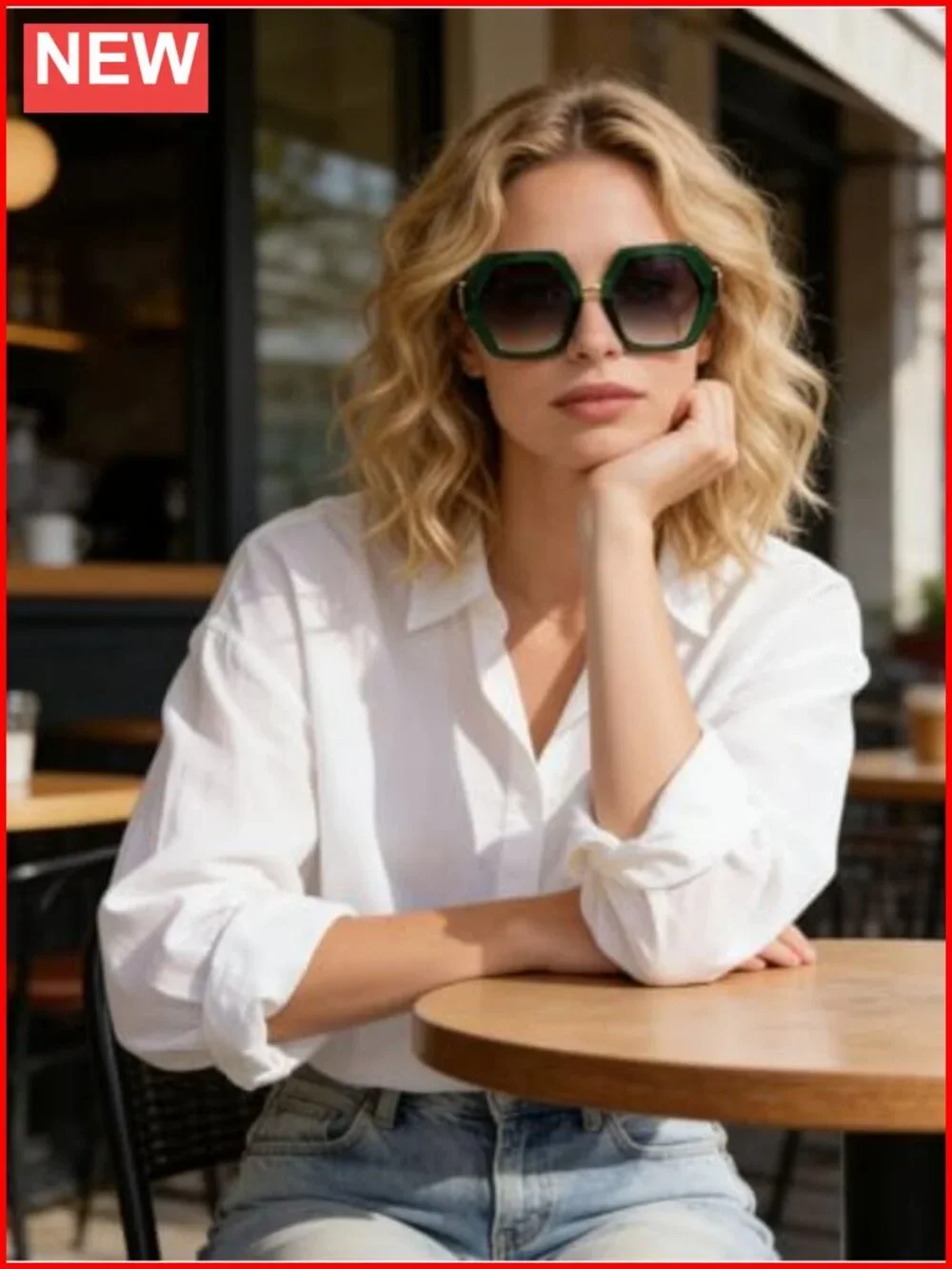Oversized Hexagonal Retro Sunglasses with Gold Metal Accents